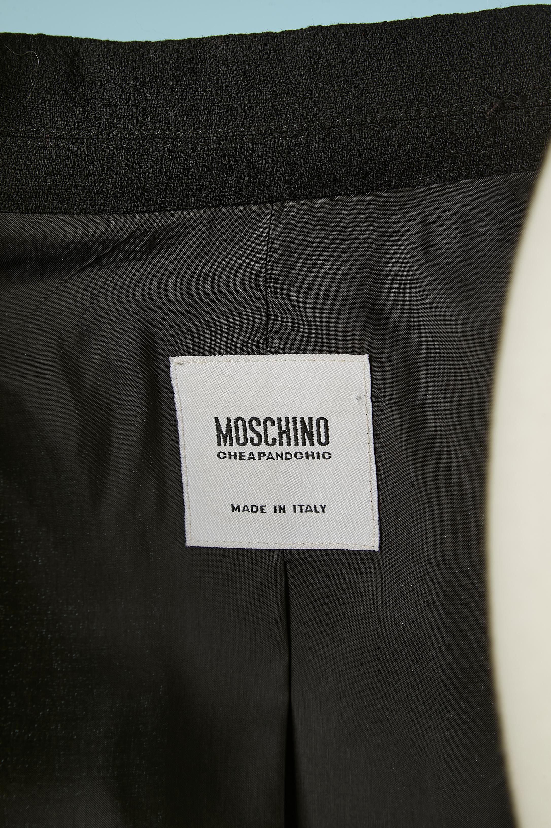 Black wool jacket with black silk chiffon ruffles Moschino Cheap and Chic For Sale 2