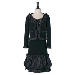 Black wool jersey and taffetas jacket and skirt ensemble MOSCHINO