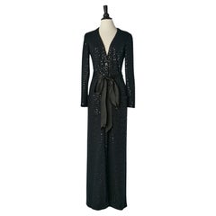 Vintage Black wool jersey coat covered with black sequin Bill Blass Circa 1980's