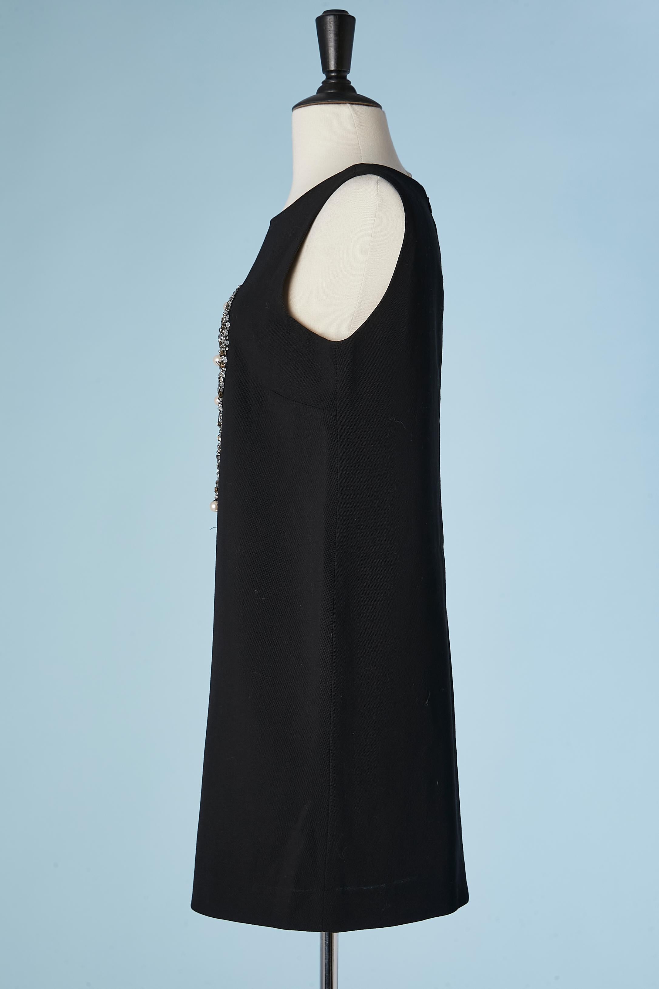 Black wool jersey cocktail dress with embroideries Moschino Cheap and Chic  For Sale 1