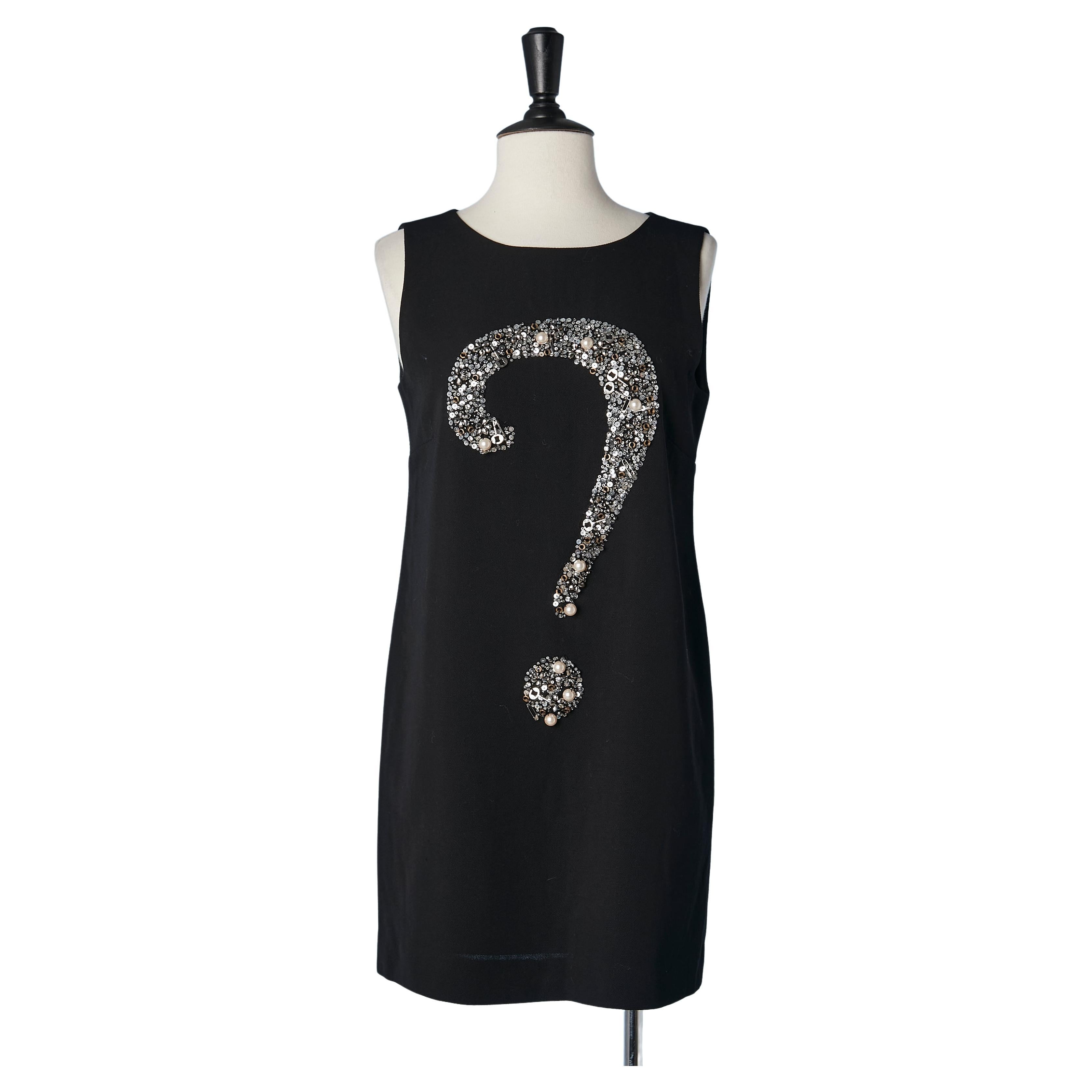 Black wool jersey cocktail dress with embroideries Moschino Cheap and Chic  For Sale