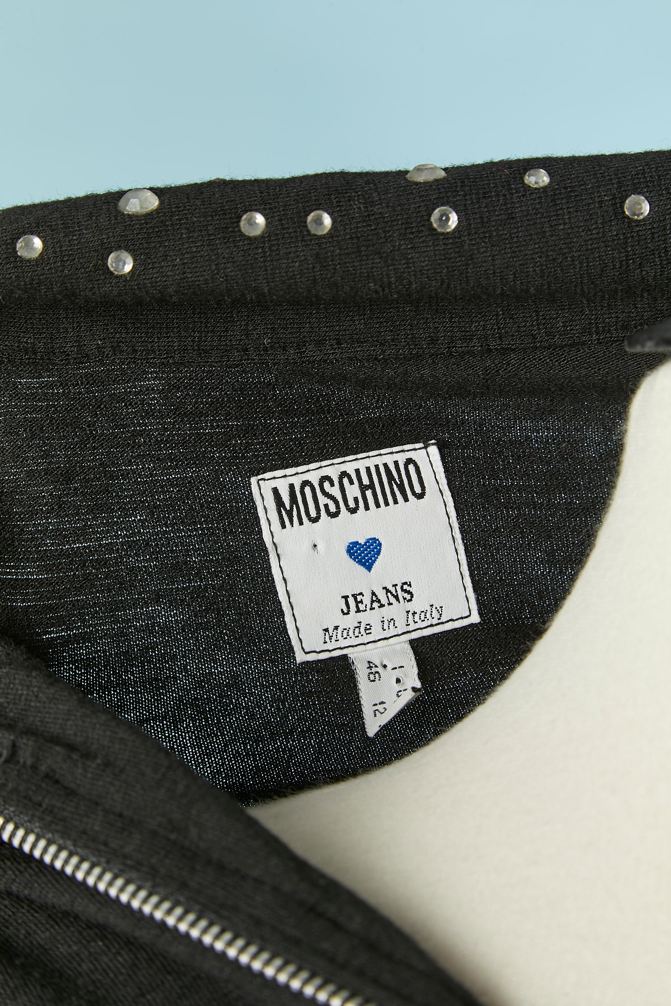 Robe de cocktail en jersey de laine noire ornée de strass Moschino Jeans en vente 2