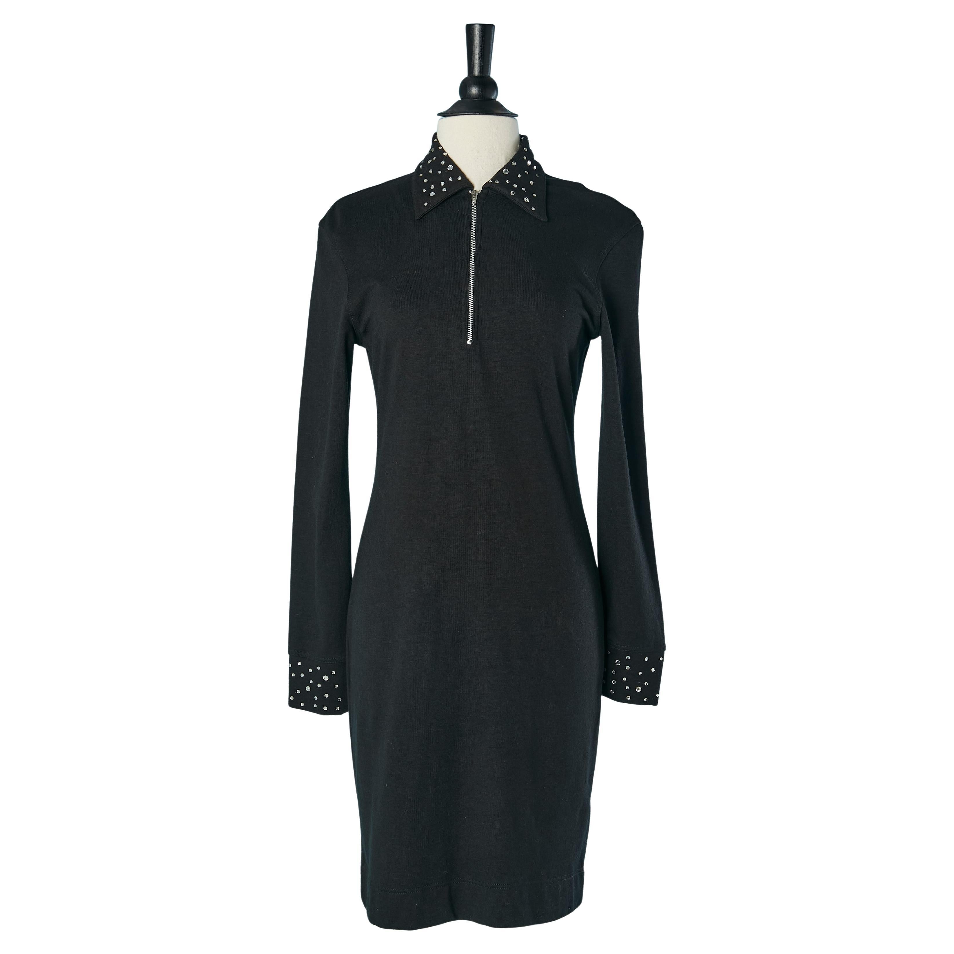 Robe de cocktail en jersey de laine noire ornée de strass Moschino Jeans en vente