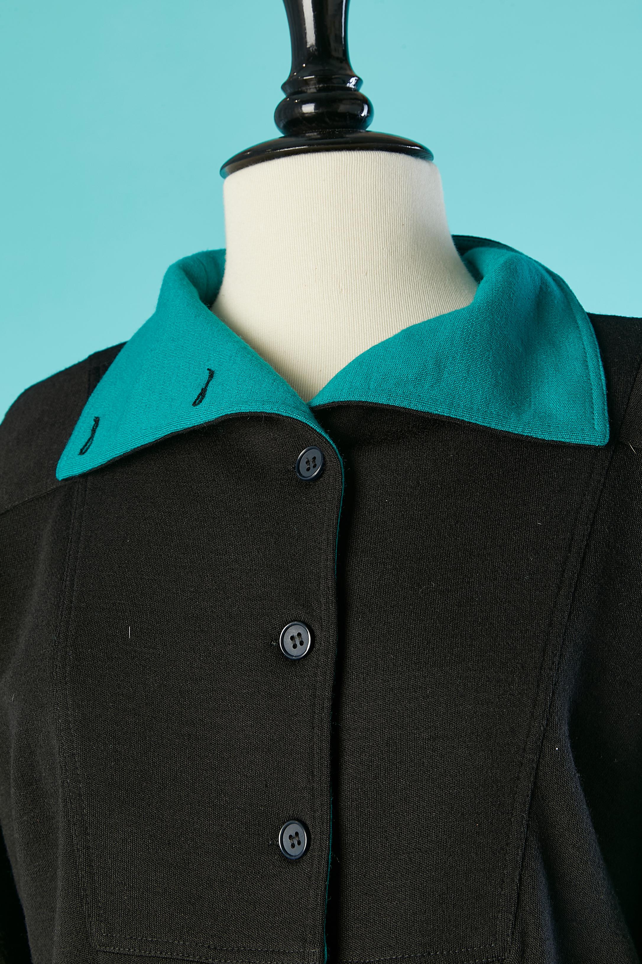 Black wool jersey dress with green details  Christian Dior Coordonnés Circa 1980 In Excellent Condition For Sale In Saint-Ouen-Sur-Seine, FR