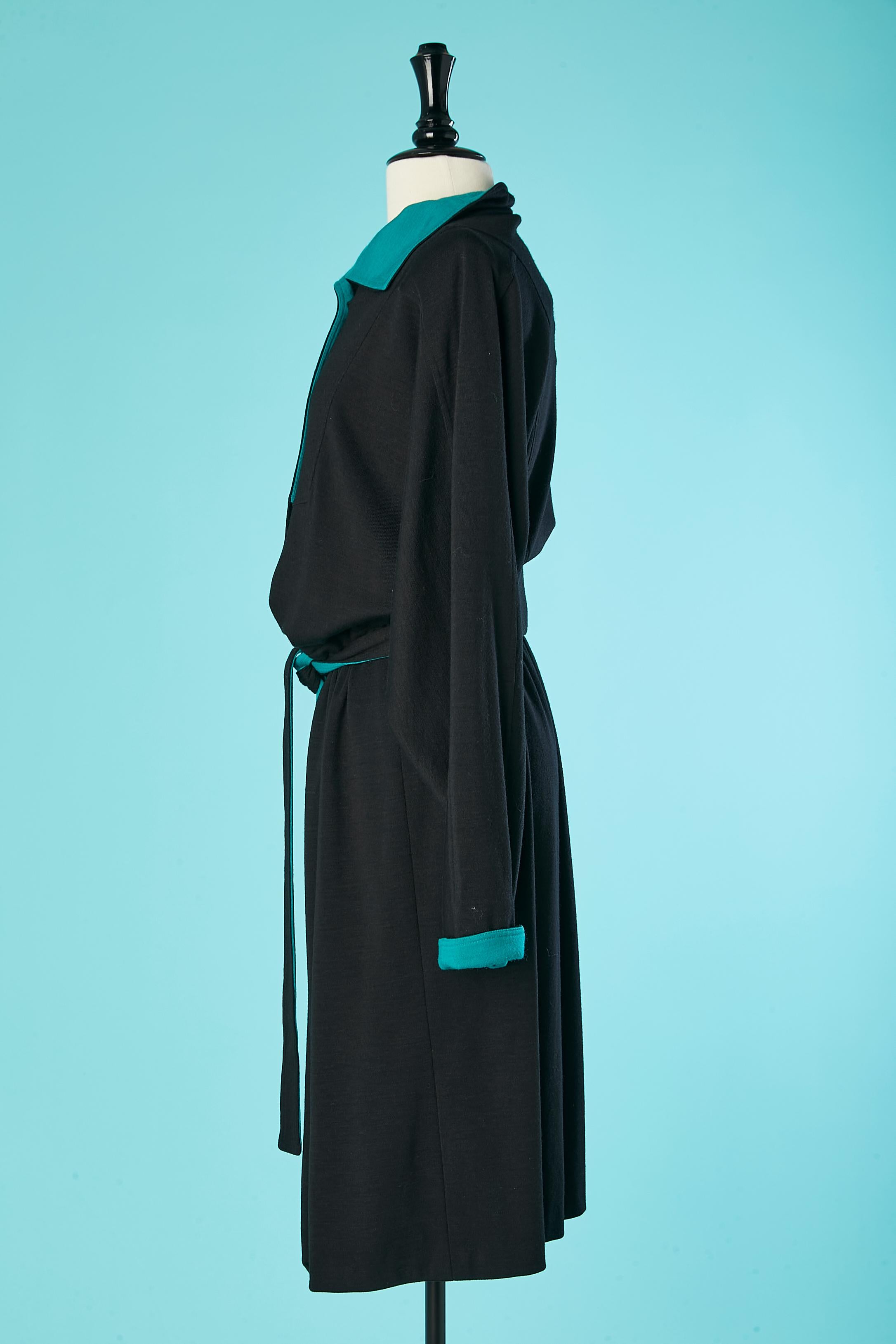 Women's Black wool jersey dress with green details  Christian Dior Coordonnés Circa 1980 For Sale