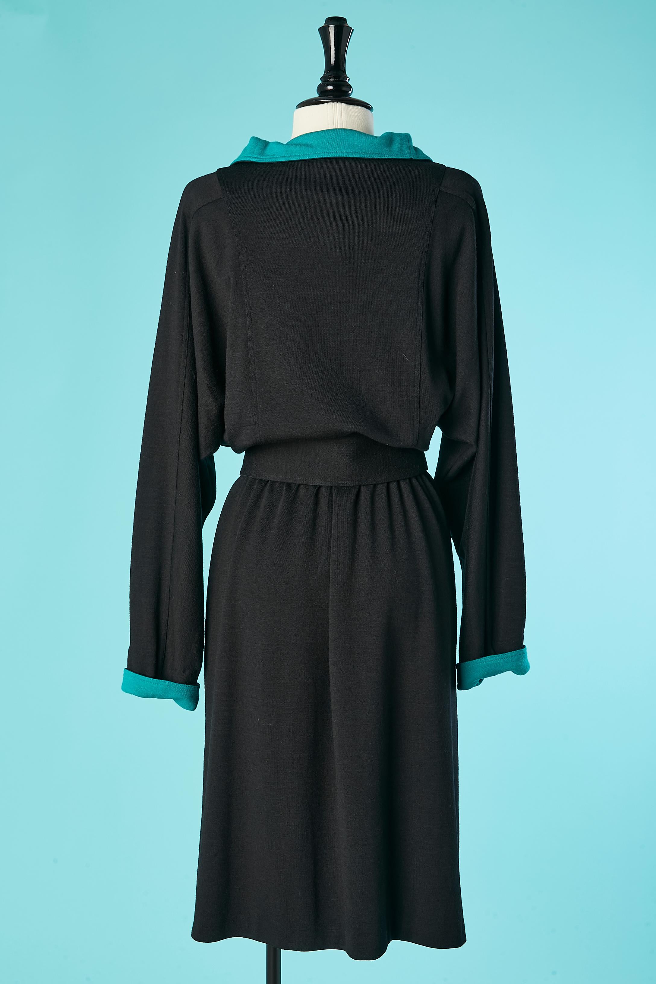 Black wool jersey dress with green details  Christian Dior Coordonnés Circa 1980 For Sale 1