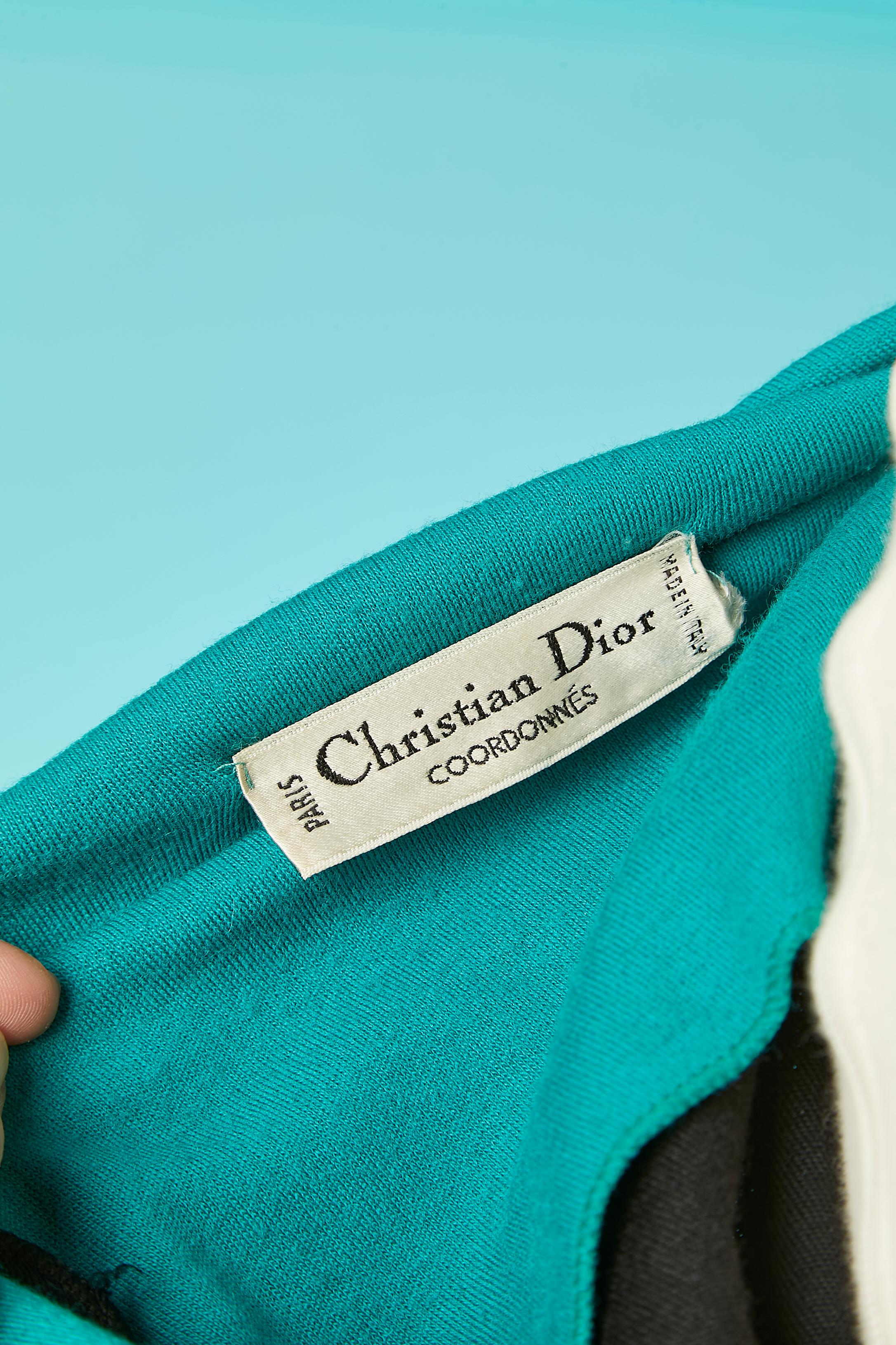 Black wool jersey dress with green details  Christian Dior Coordonnés Circa 1980 For Sale 2