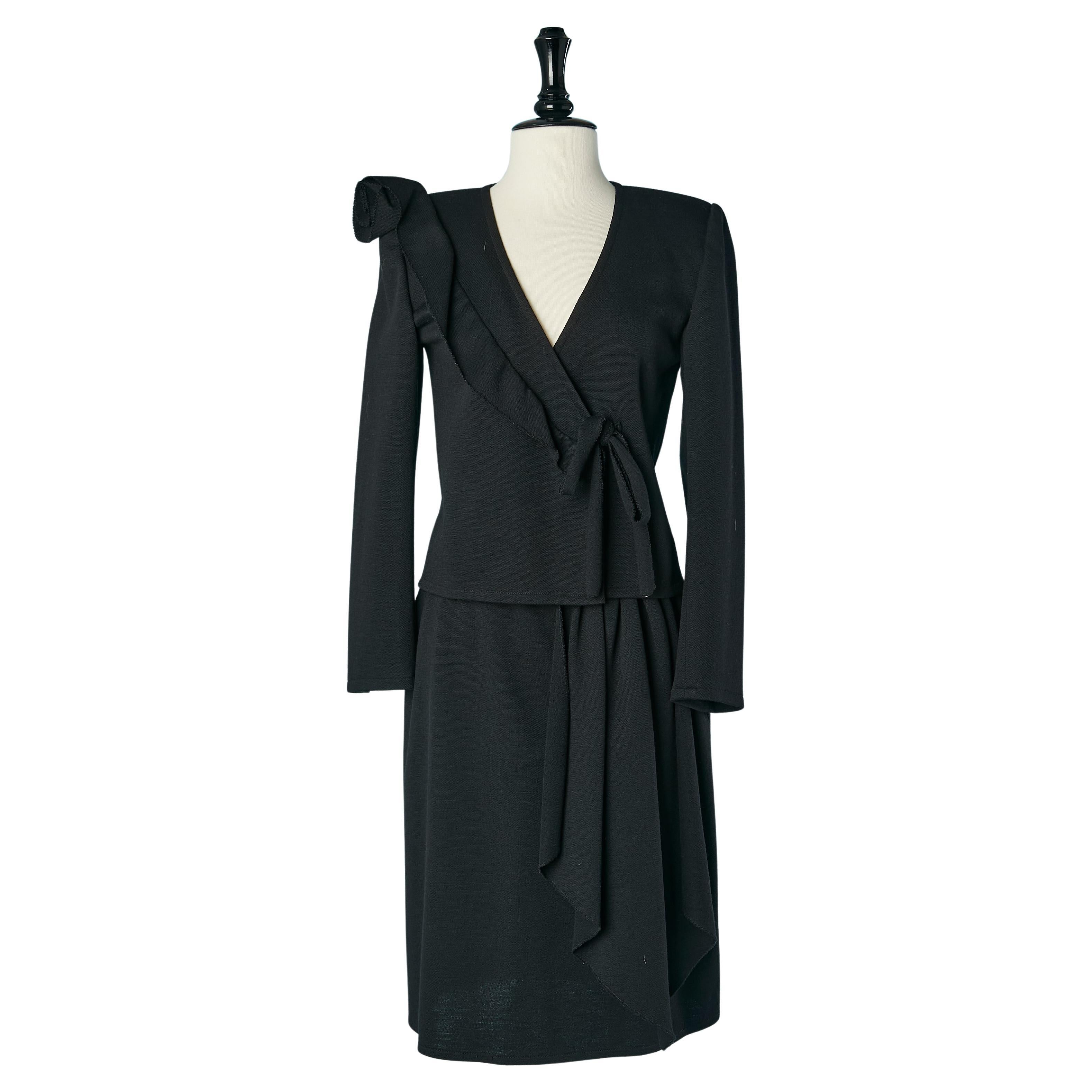 Black wool jersey skirt-suit with ruffle Sonia Rykiel chez Bloomingdale's For Sale