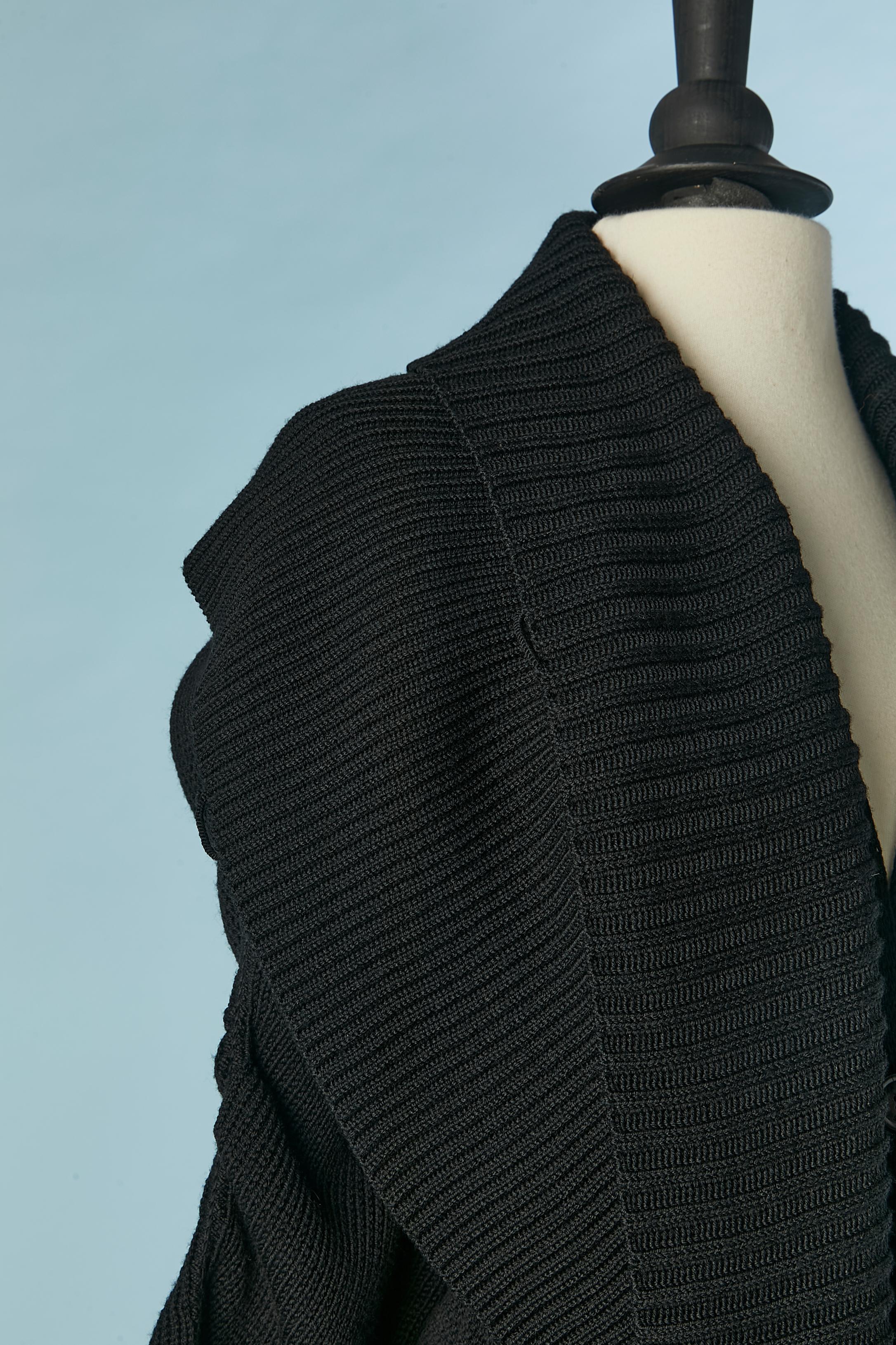 Manteau en maille de laine noire avec ceinture et double col Sonia Rykiel  Pour femmes en vente