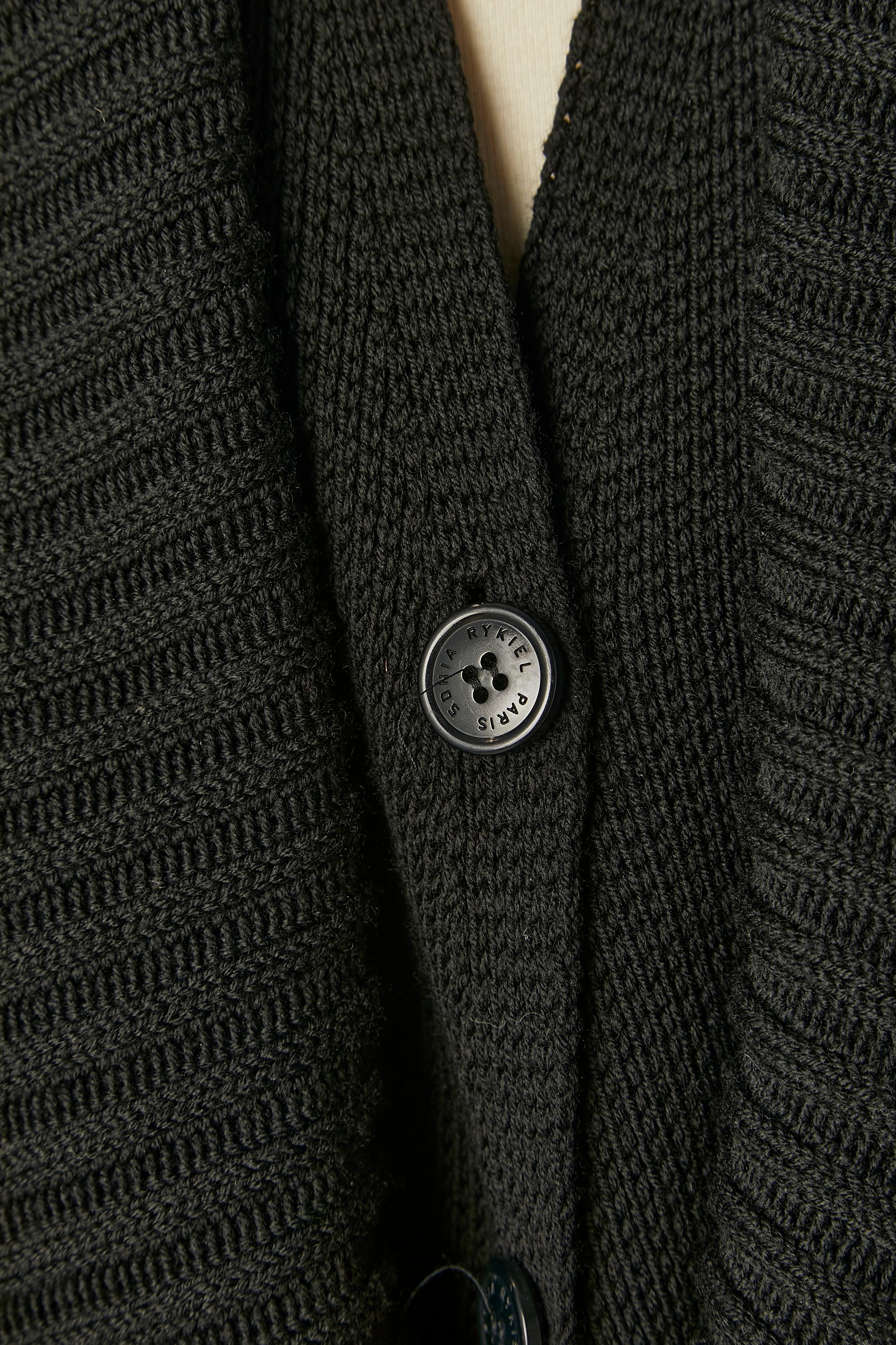 Manteau en maille de laine noire avec ceinture et double col Sonia Rykiel  en vente 2