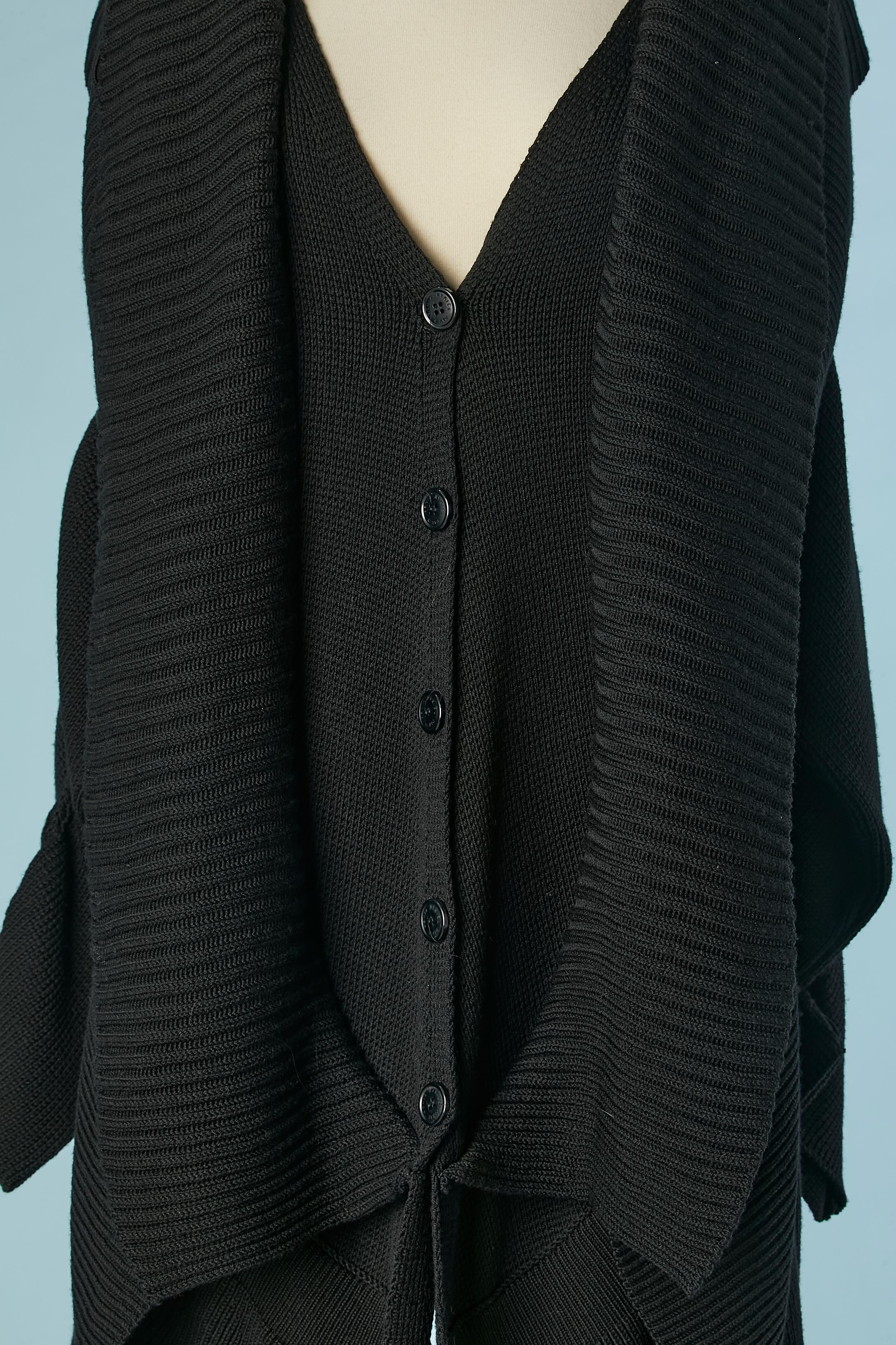 Manteau en maille de laine noire avec ceinture et double col Sonia Rykiel  en vente 5