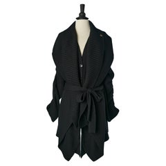 Black wool knit coat with belt and double collar Sonia Rykiel 