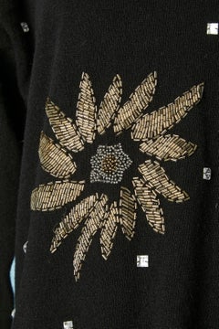 Black wool knit dress with beads embroidery Pierre Cardin Circa 1980's