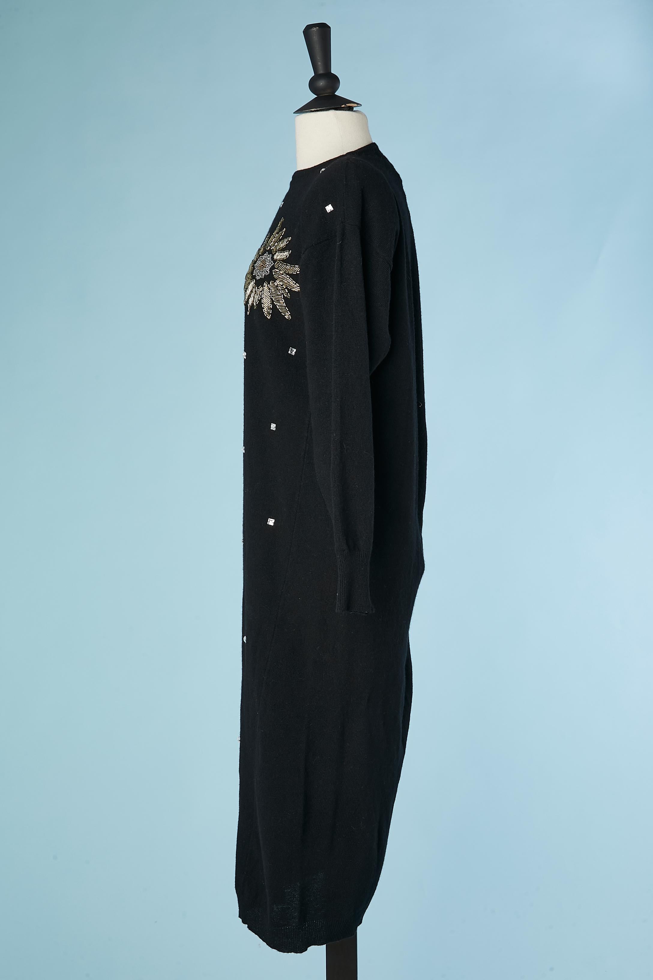 Black wool knit dress with beads embroidery Pierre Cardin Circa 1980's  For Sale 1