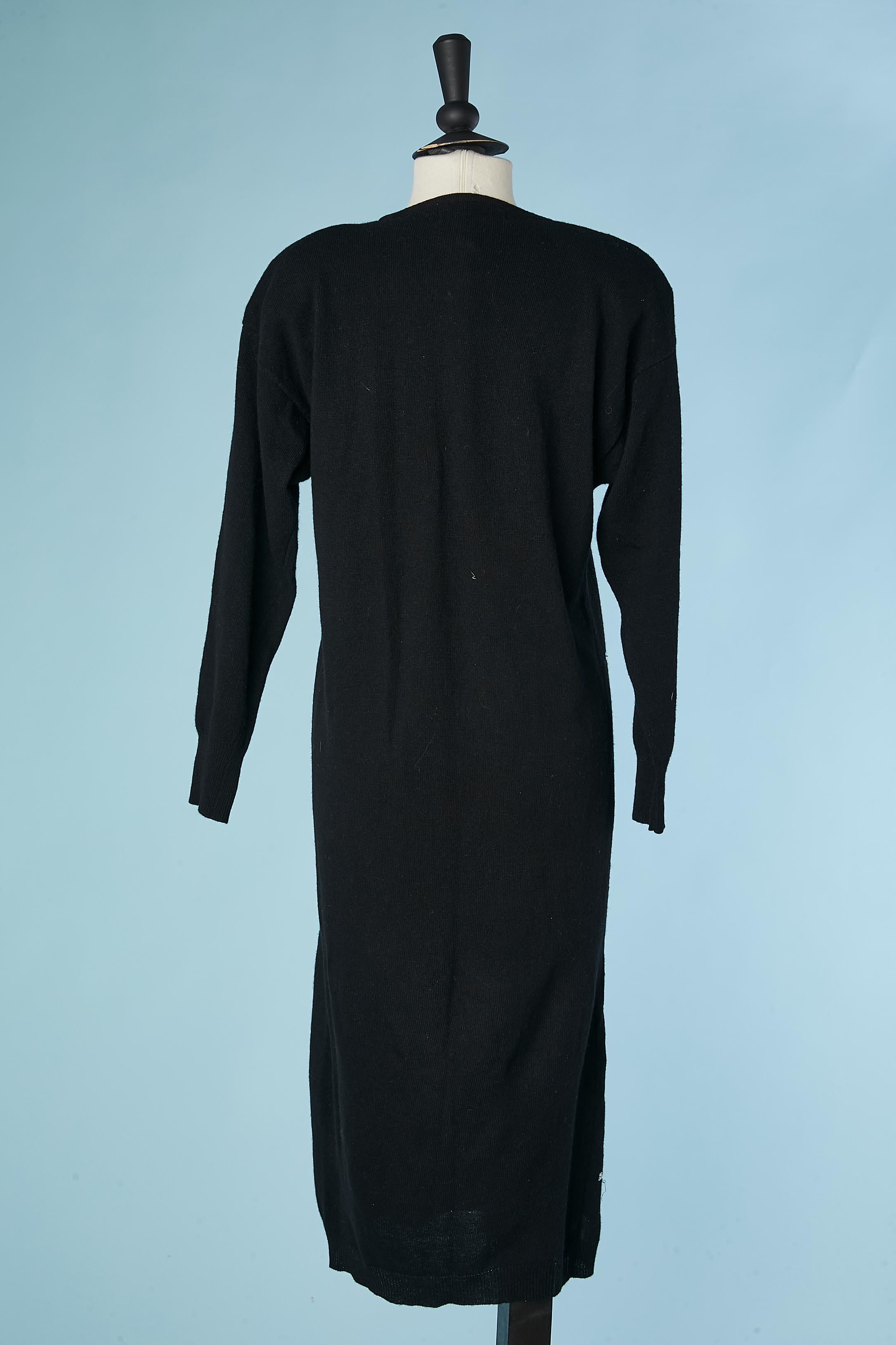 Black wool knit dress with beads embroidery Pierre Cardin Circa 1980's  For Sale 2