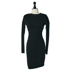 Schwarzes Wollstrickkleid mit Schnitt und Reißverschluss hinten Mitte AlaÏa