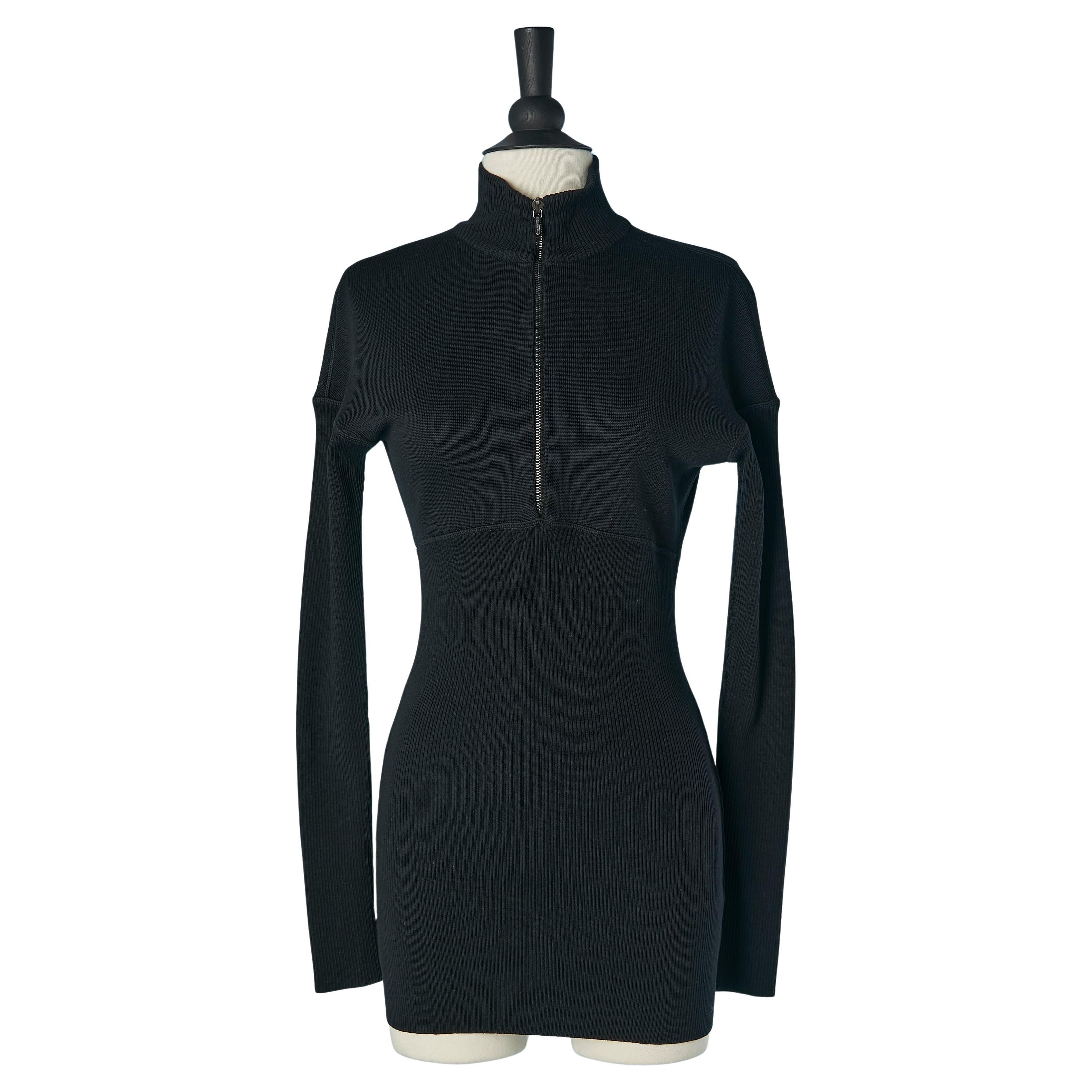 Minivestido de punto de lana negro con cremallera ALAIA en venta