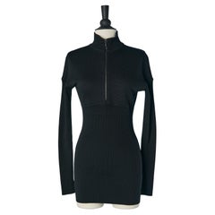 Black wool knit mini -dress with zip ALAIA