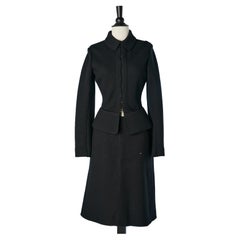 Vintage Black wool knit skirt-suit with edge to edge jacket AlaÏa 