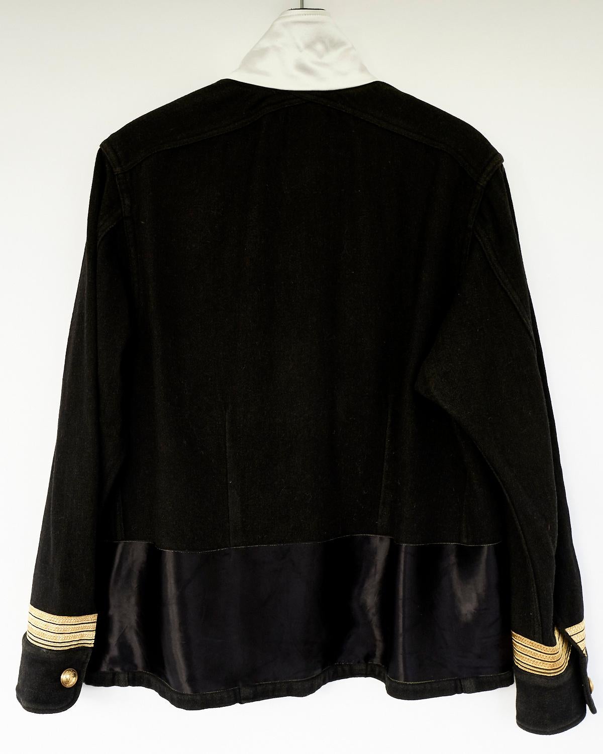 Black Jacket Wool Gold Braid Off White Silk Collar Embellished Military J Dauphin