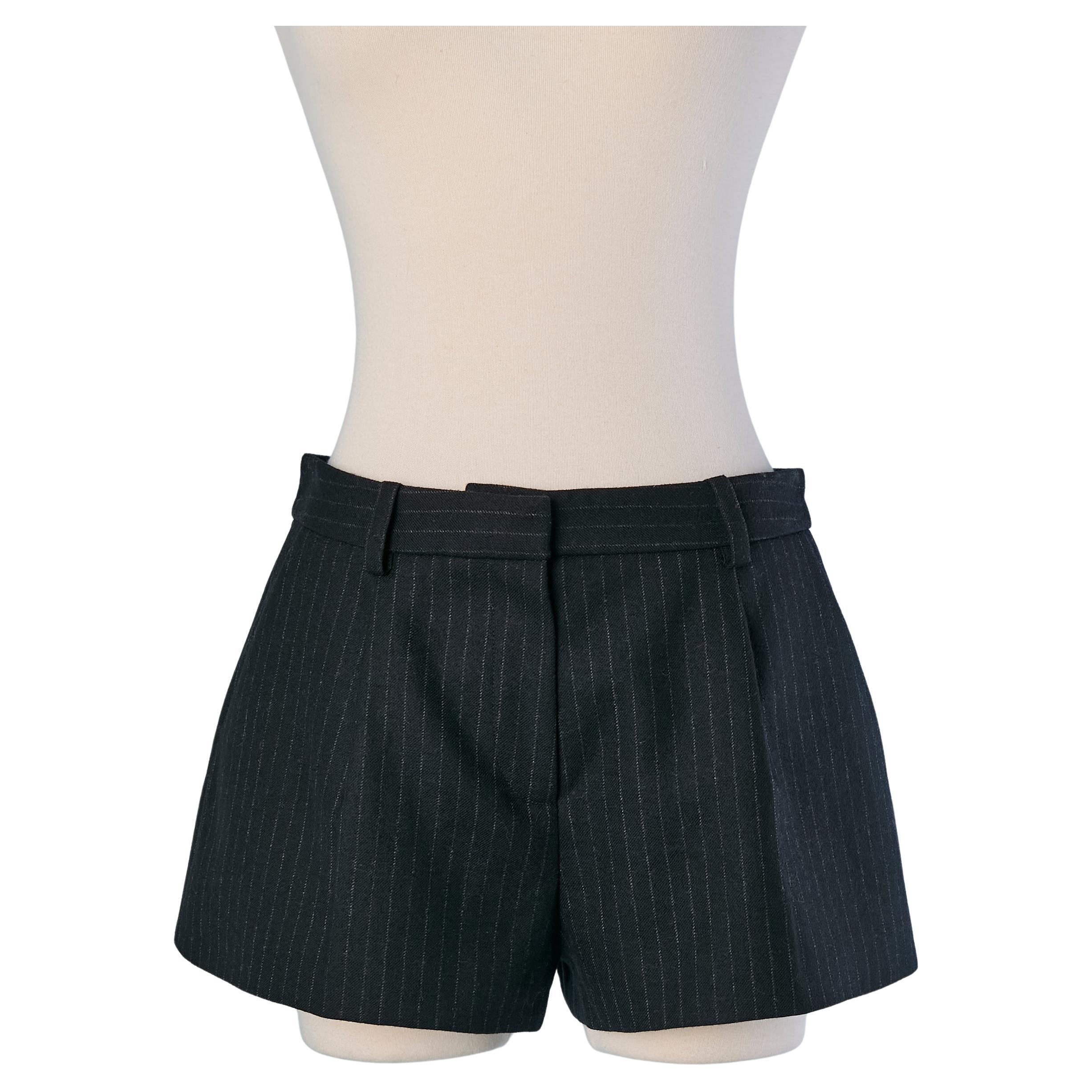 Black wool mini short with Pin-stripes pattern ALEXANDRE VAUTHIER