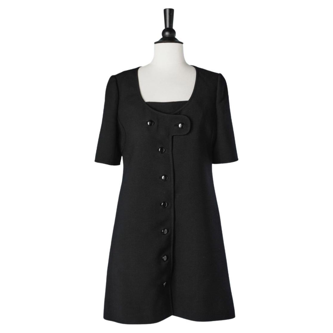 Black wool minidress with button in the middle front Courrèges 