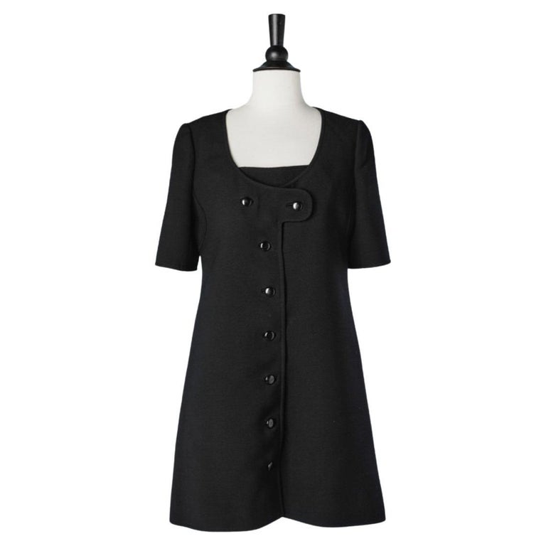 Black wool minidress with button in the middle front Courrèges For Sale ...