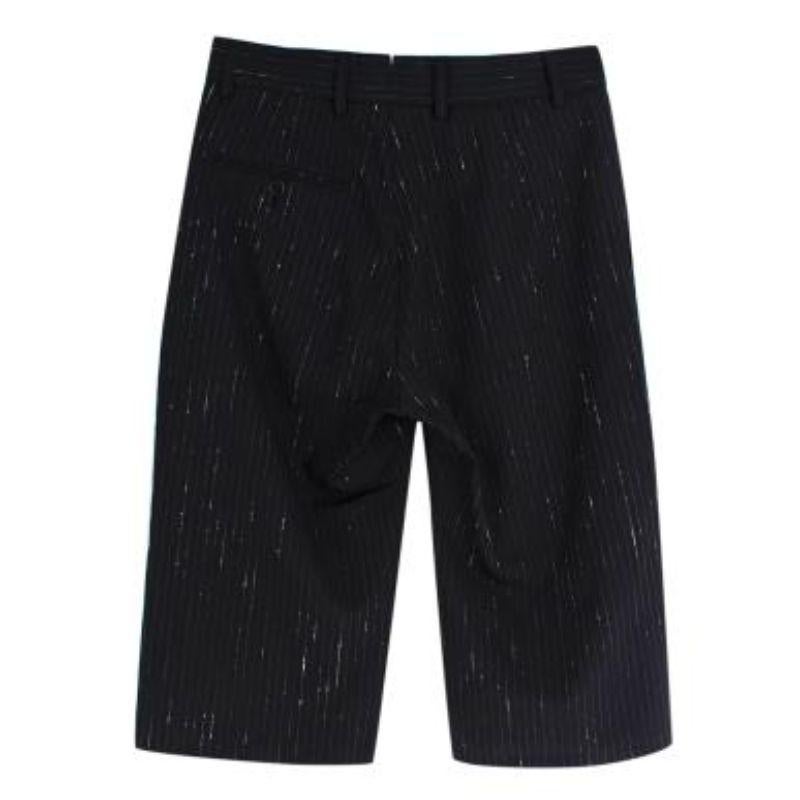 Black wool pinstripe raw edge jacket & shorts For Sale 3