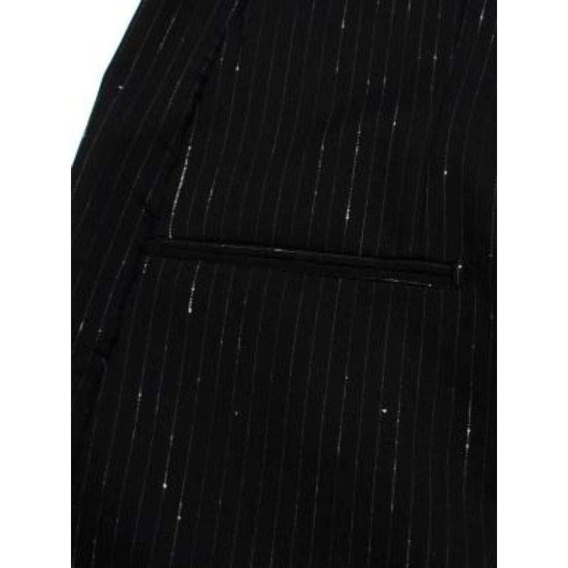 Black wool pinstripe raw edge jacket & shorts For Sale 5