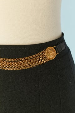 Black wool pleated skirt with chain embellishment CELINE