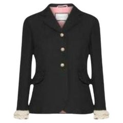Black Wool Ruffle Cuff Blazer