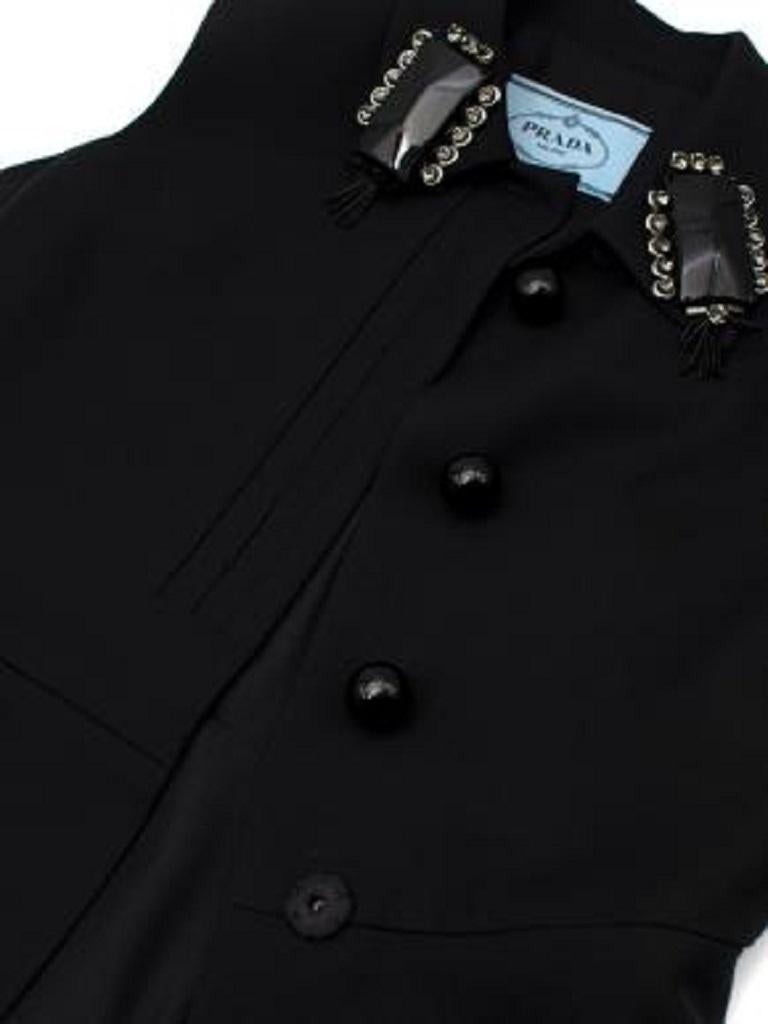 Women's Black Wool-Silk Crepe Embellished Collar Shirt Dress For Sale