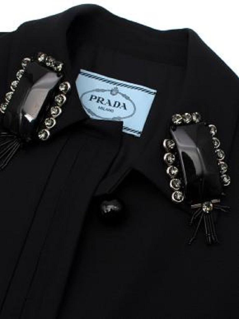 Black Wool-Silk Crepe Embellished Collar Shirt Dress For Sale 4