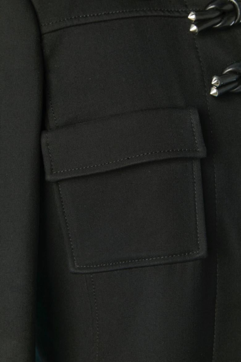Noir Manteau croisé en laine noire avec nœud en cuir BALENCIAGA en vente