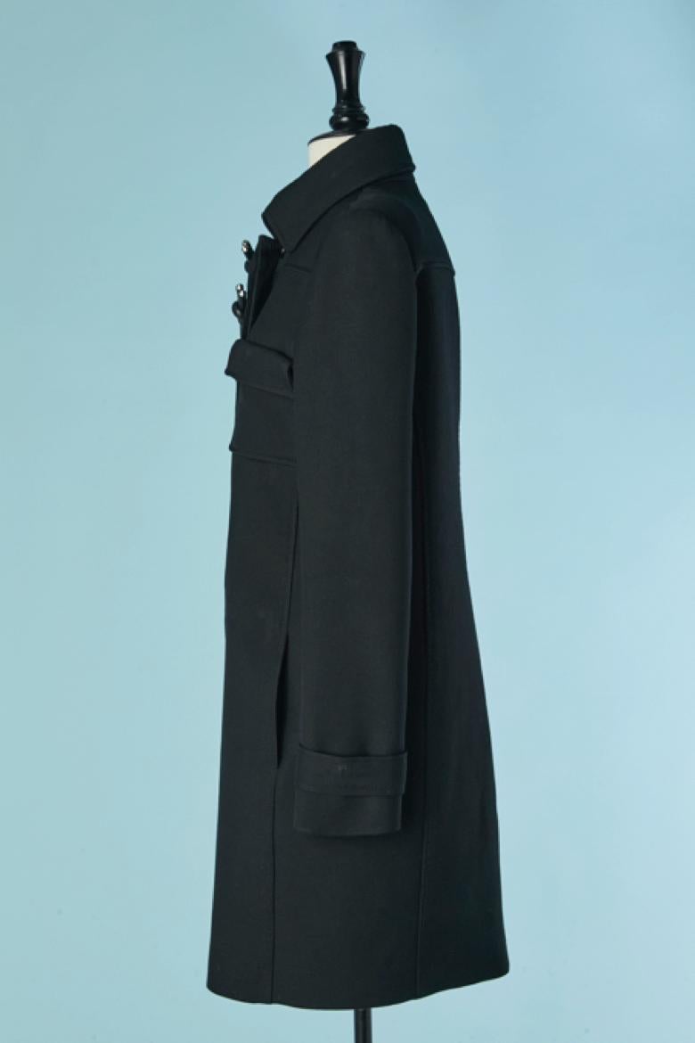 Manteau croisé en laine noire avec nœud en cuir BALENCIAGA Excellent état - En vente à Saint-Ouen-Sur-Seine, FR