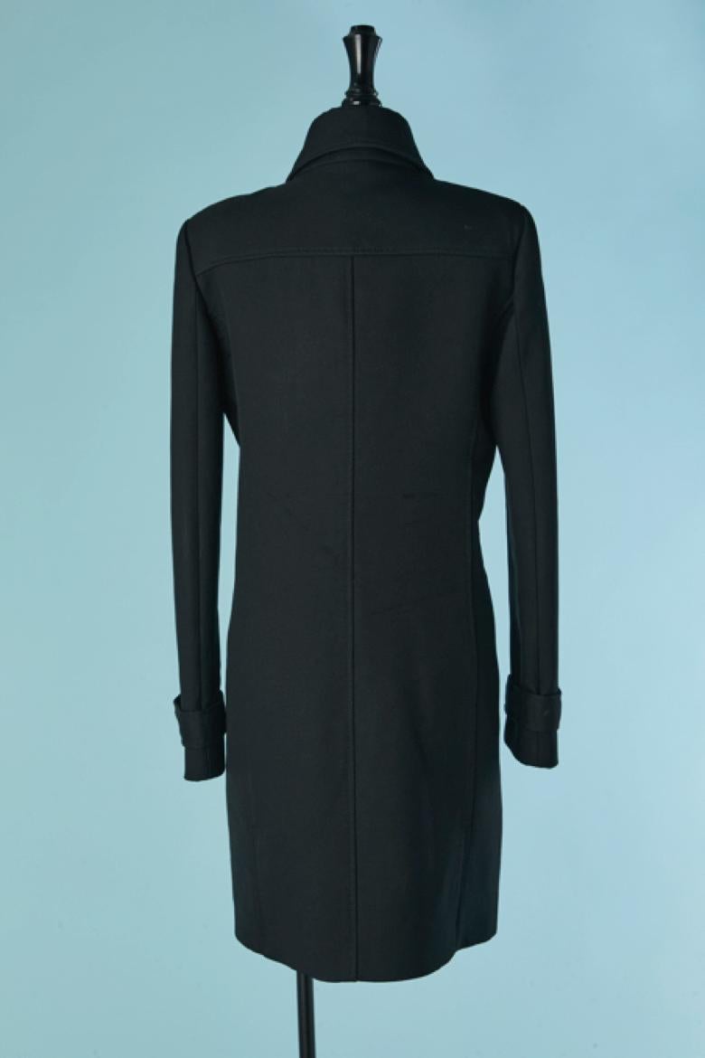 Manteau croisé en laine noire avec nœud en cuir BALENCIAGA en vente 1
