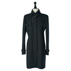 Manteau croisé en laine noire avec nœud en cuir BALENCIAGA