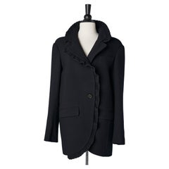 Black wool single breasted coat with ruffles on the edge Sonia Rykiel 