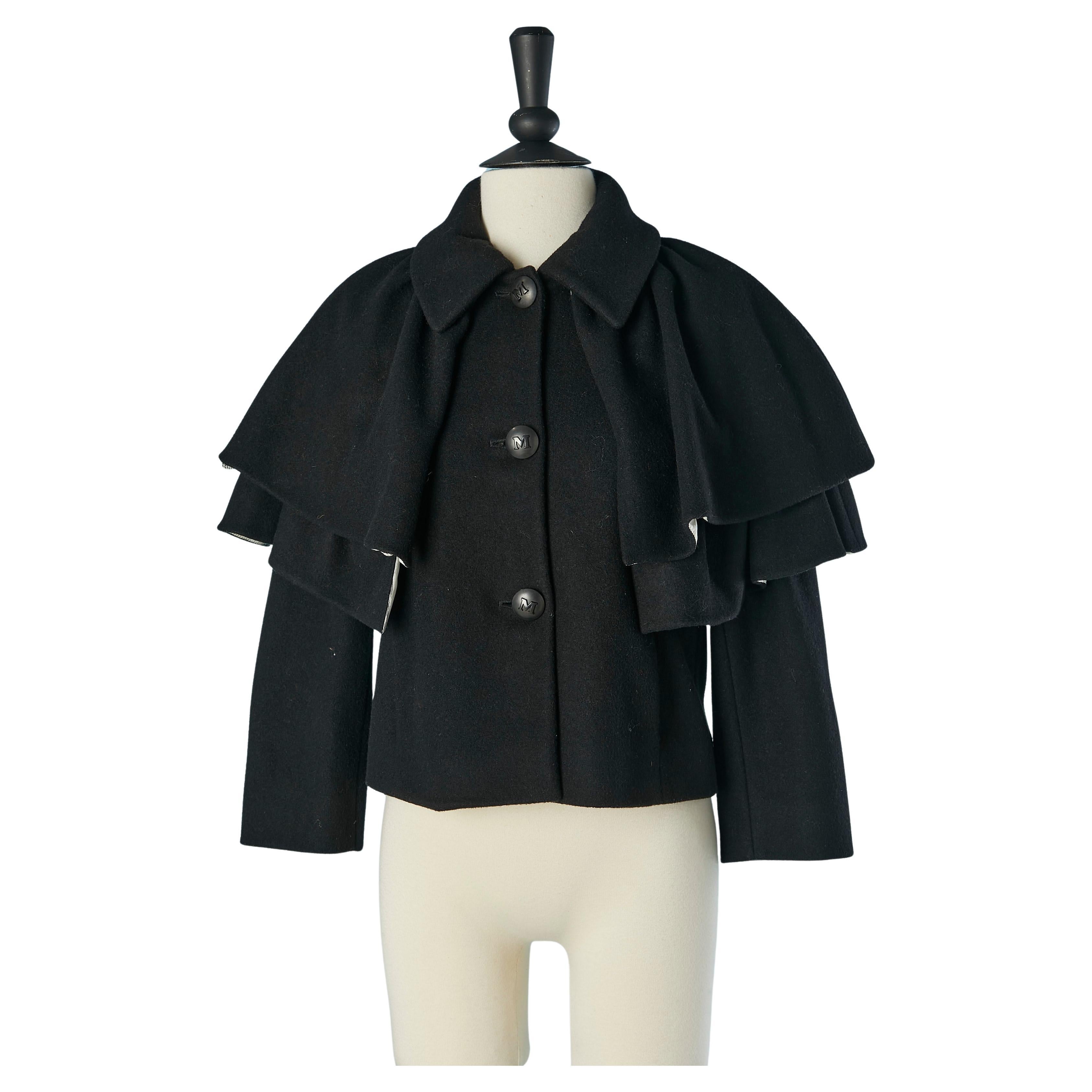 Einreihige Jacke aus schwarzer Wolle mit Doppelumhang M MISSONI im Angebot