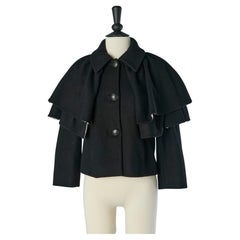 Einreihige Jacke aus schwarzer Wolle mit Doppelumhang M MISSONI
