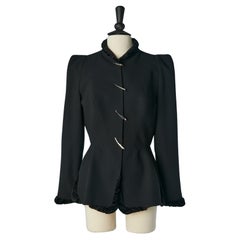 Vintage Black wool single breasted jacket with faux-astrakan edge Thierry Mugler 