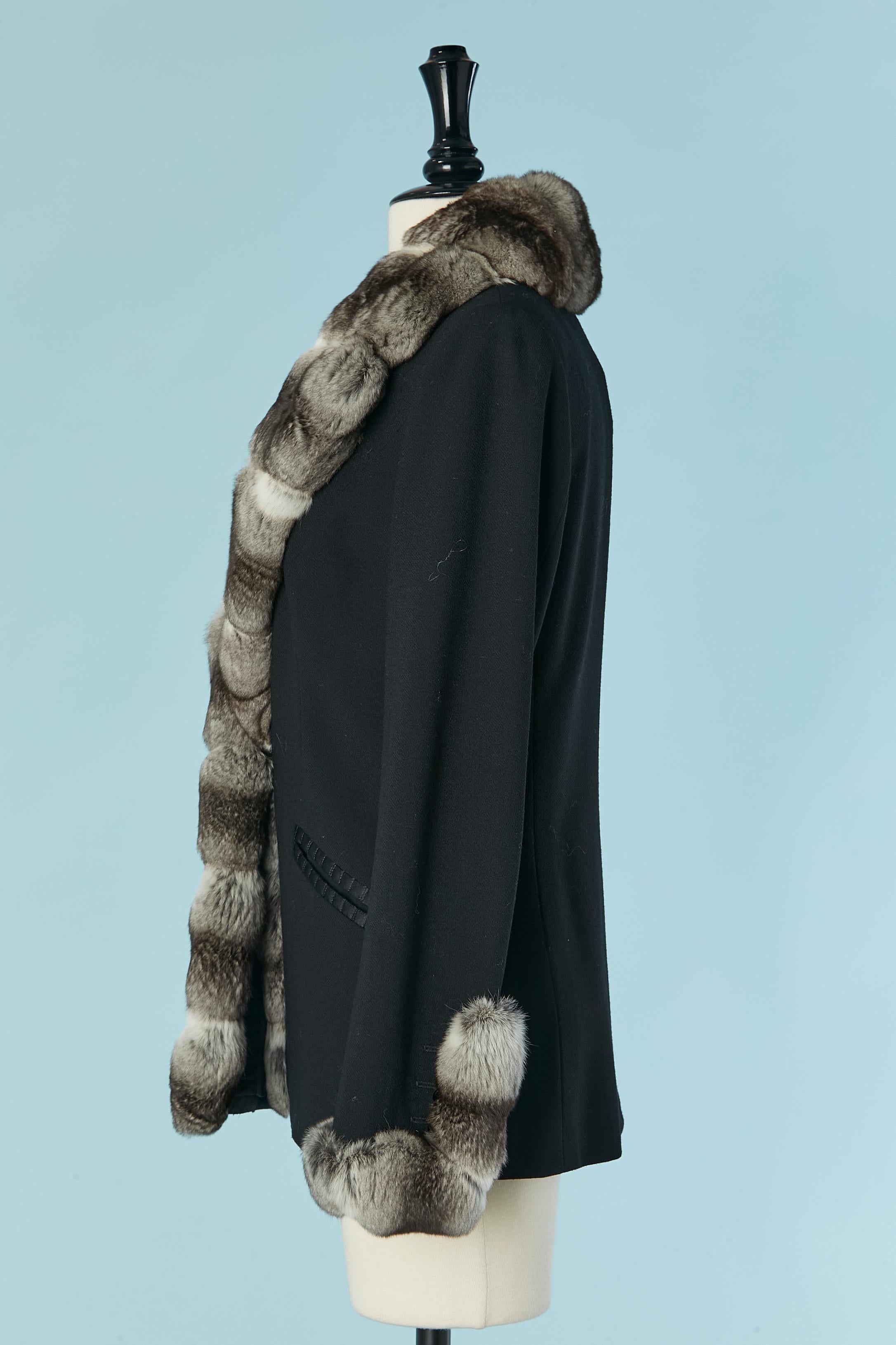 Black wool single breasted jacket with fur collar and cuffs MARIO BORSATO 2