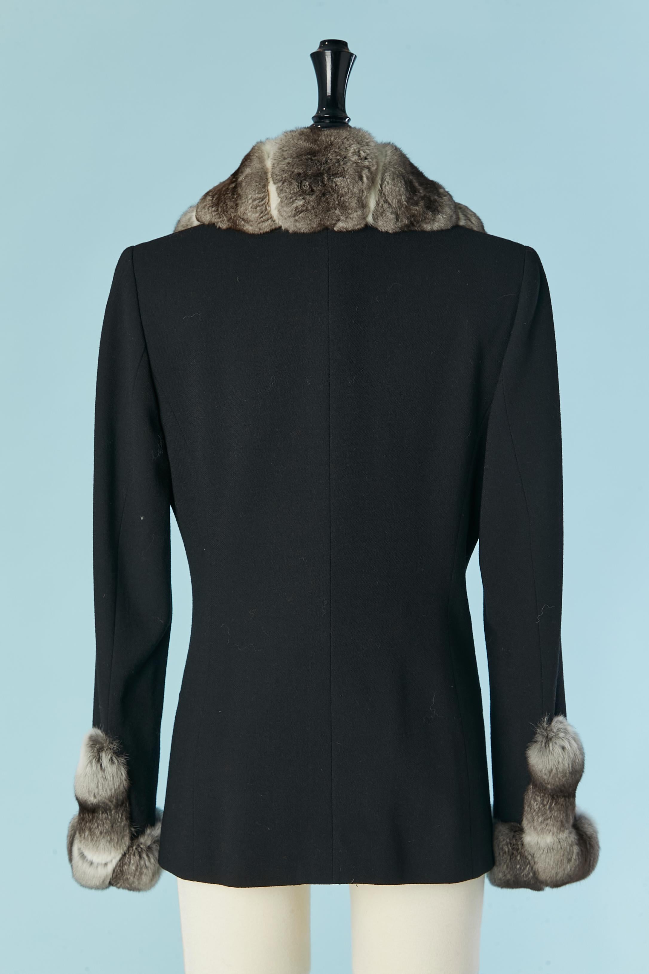 Black wool single breasted jacket with fur collar and cuffs MARIO BORSATO 3