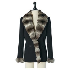 Black wool single breasted jacket with fur collar and cuffs MARIO BORSATO