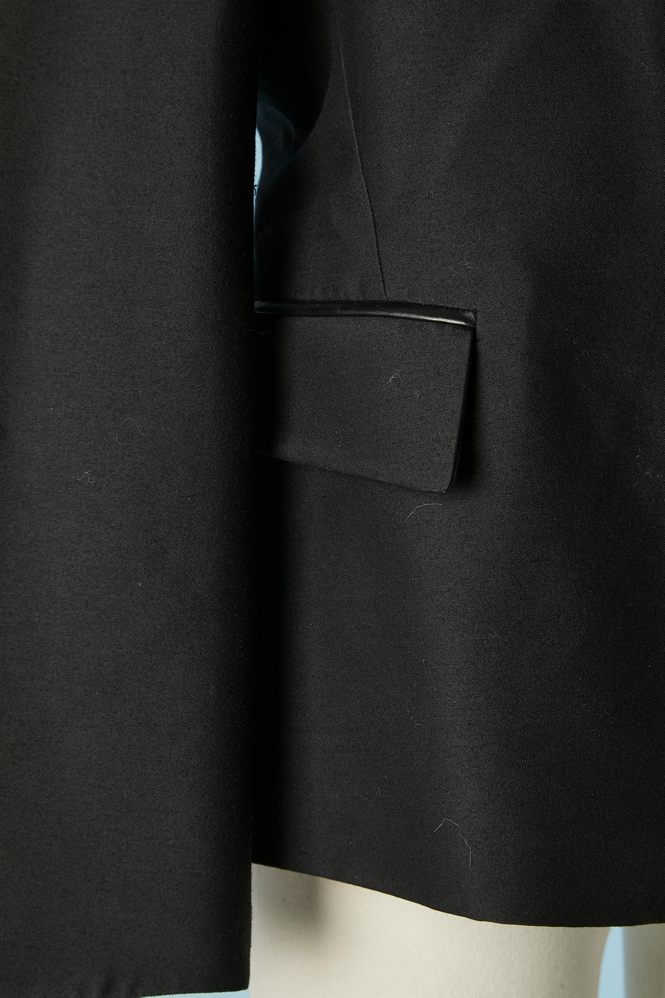 Women's or Men's Black wool single-breasted tuxedo with black leather collar Yves Saint Laurent 