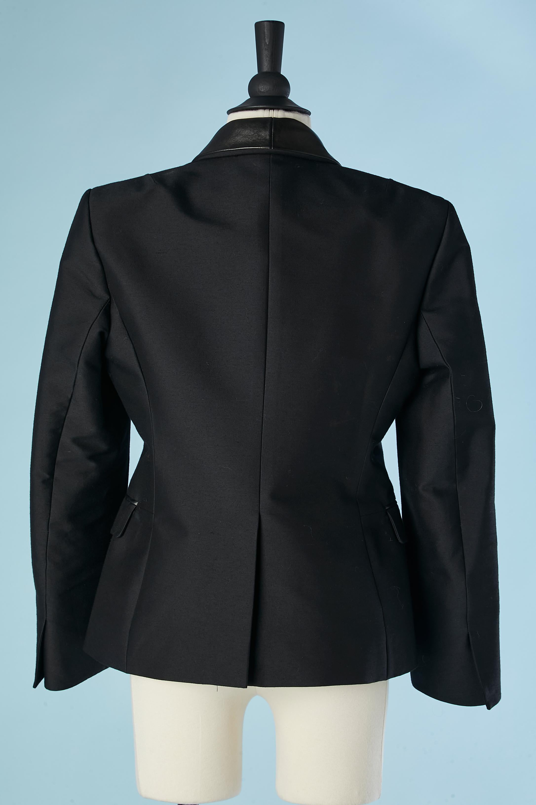 Black wool single-breasted tuxedo with black leather collar Yves Saint Laurent  2