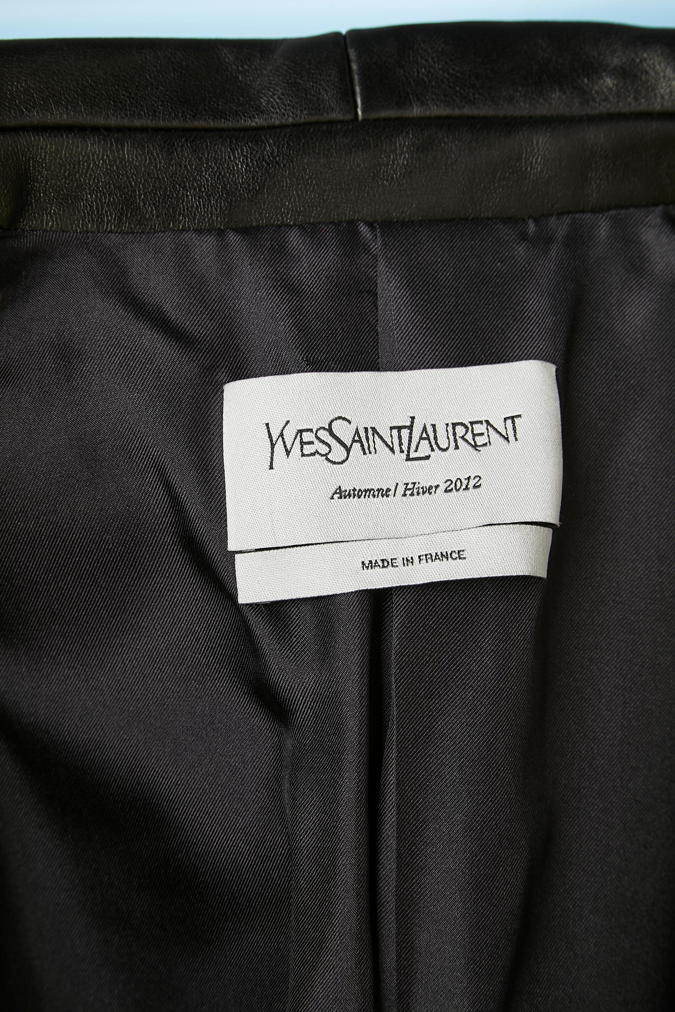 Black wool single-breasted tuxedo with black leather collar Yves Saint Laurent  3