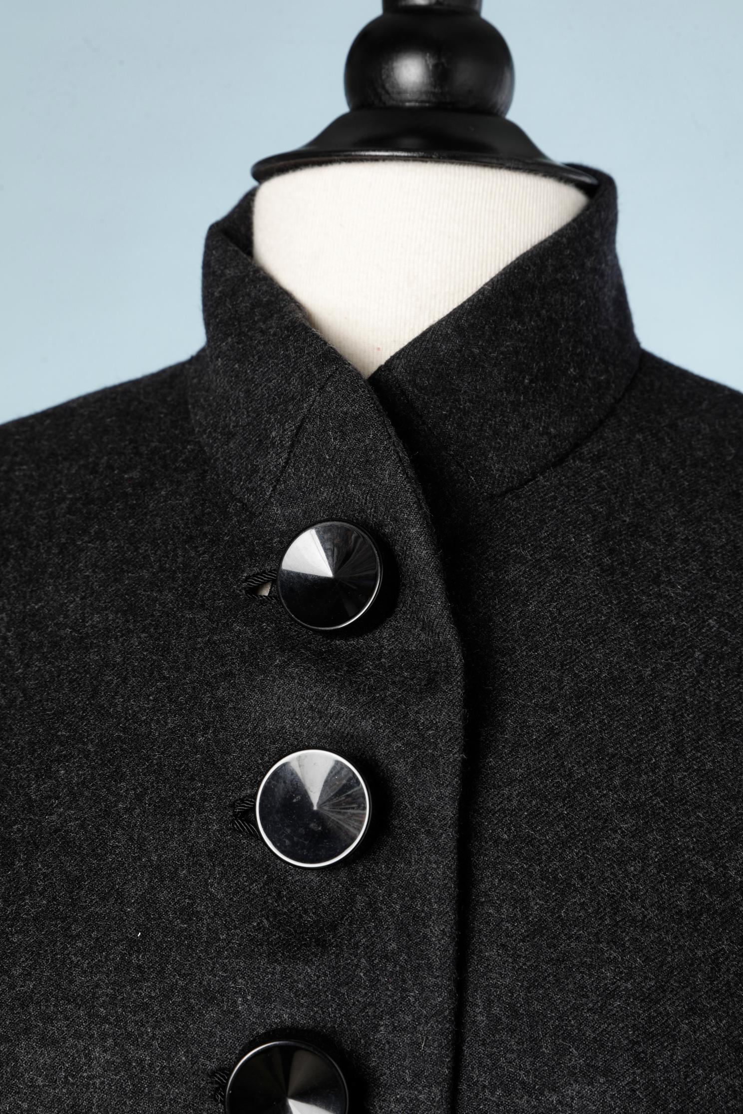Black wool  skirt suit and black buttons 