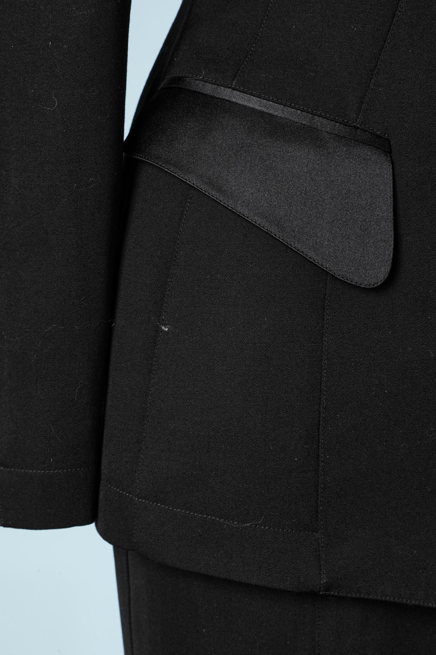 Noir Thierry Mugler - Combinaison jupe en laine noire avec détails en satin noir  en vente