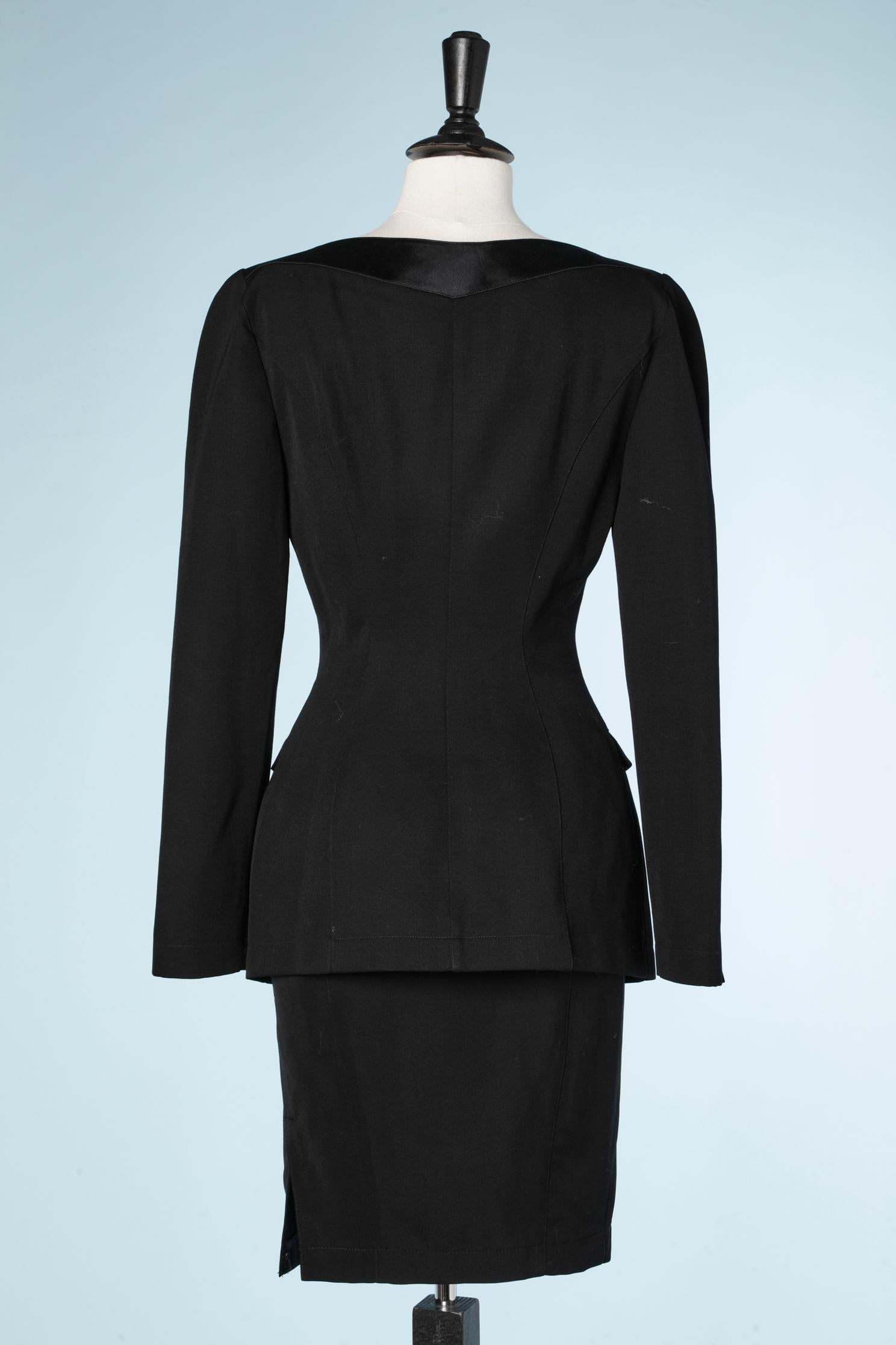 Women's Black wool skirt-suit with black satin details Thierry Mugler  For Sale